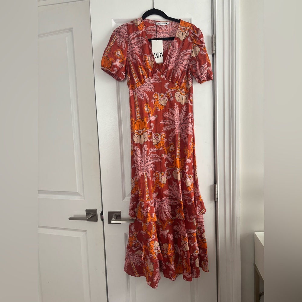 Zara Red Ruffled Wrap Maxi Dress for Wedding Guest